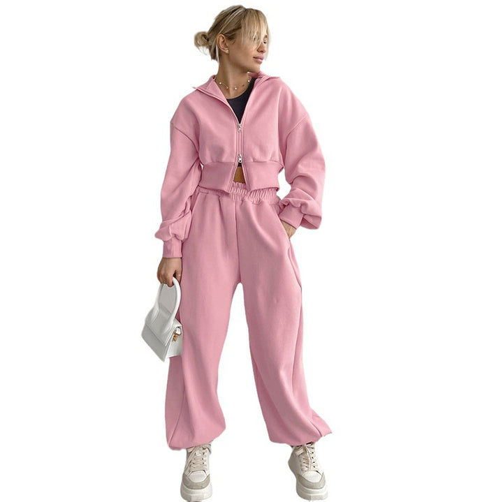 Dame Sporty Crop-Top og Joggingbukser Set med elastisk Talje Stilla