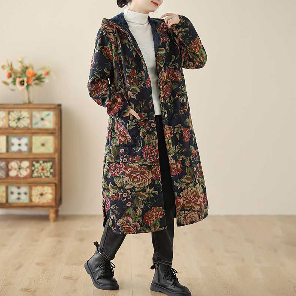 Stilla | Lang Vintage Frakke Med Blomsterprint
