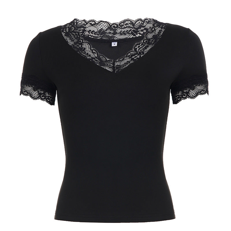 Dame T-shirt med elegant spidsbesætning Skovae