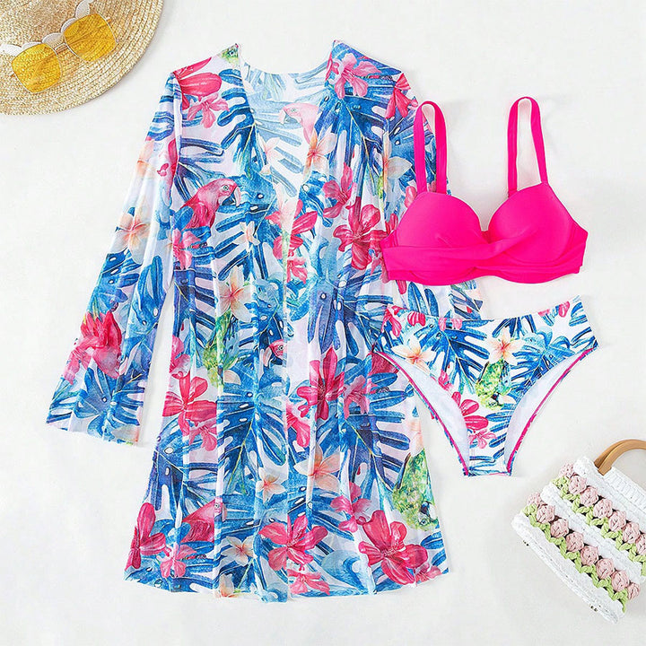 Kvinder Floral Print Badekåbe og Bikini Sæt Stilla