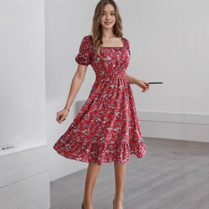 Dame Off-Shoulder Kjole med blomster mønstre og flæser Stilla