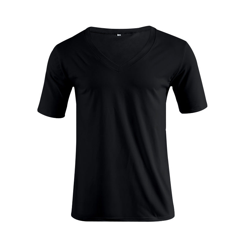 Herren nan V-hals T-shirt i fin jersey med smal silhuet og flade sømme Skovae