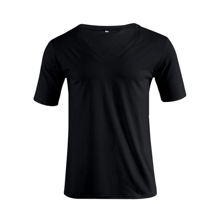 Herren nan V-hals T-shirt i fin jersey med smal silhuet og flade sømme Skovae