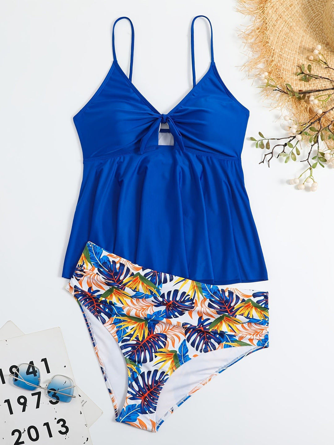 Damer Tankini-sæt med fashionable floral-design og justerbare stropper Skovae