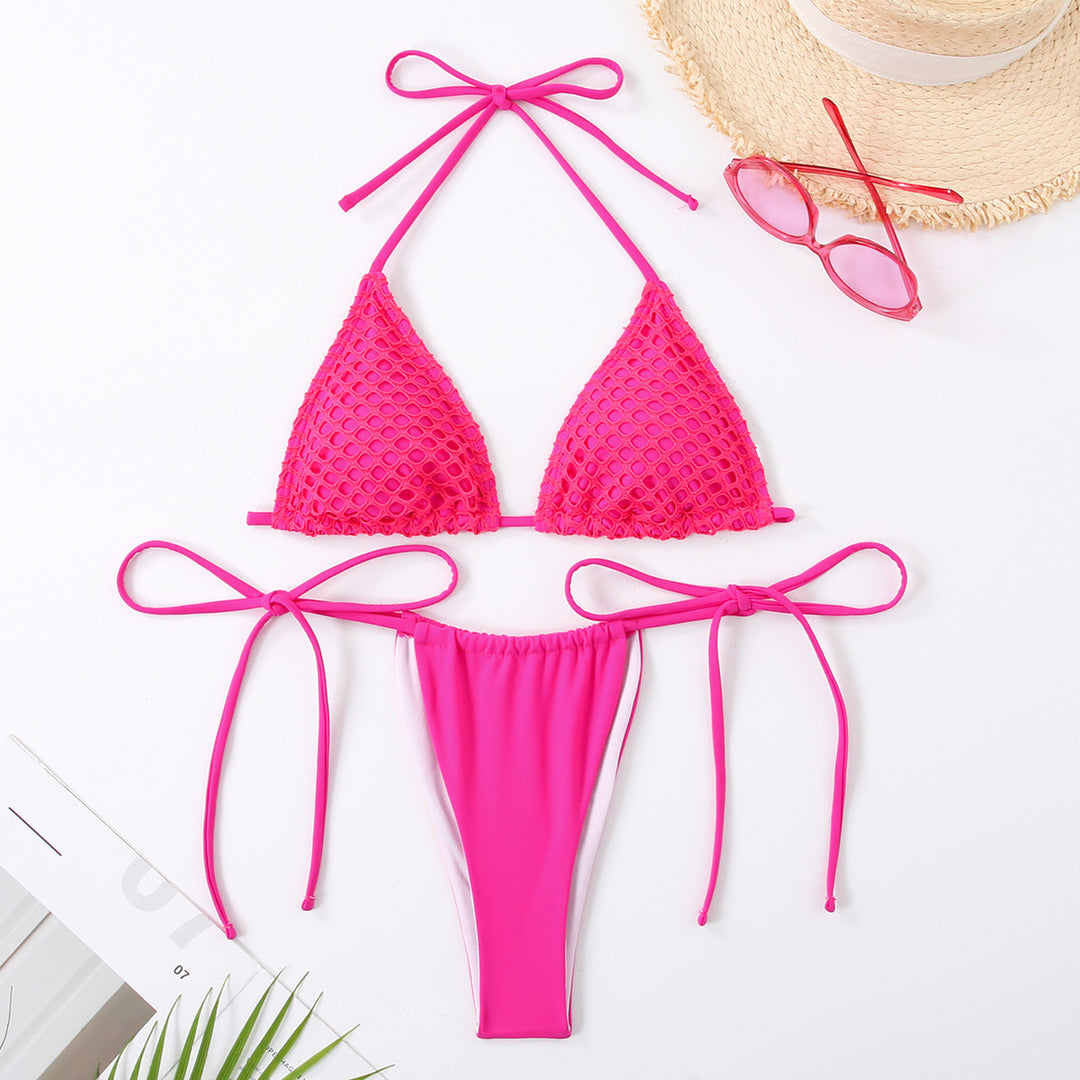 Dame Triangel-Bikini med raffineret mesh-design og justerbare bindebånd Stilla