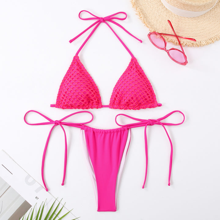 Dame Triangel-Bikini med raffineret mesh-design og justerbare bindebånd Stilla