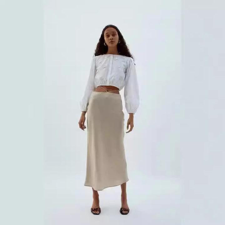Dame Midi-nederdel med innovativt indpakningsdesign og feminine detaljer Stilla