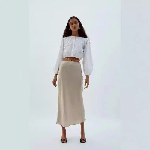 Dame Midi-nederdel med innovativt indpakningsdesign og feminine detaljer Stilla