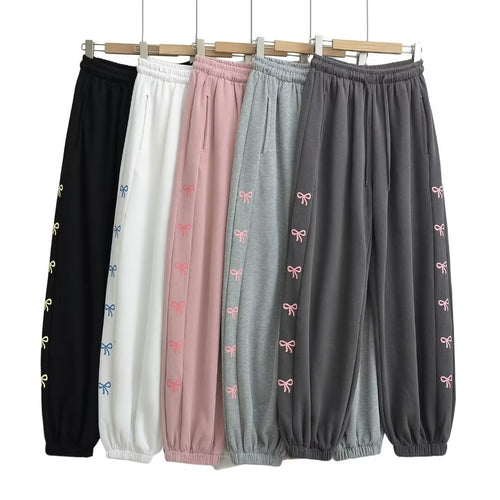 Dame Casual Joggingbukser med dekorative sløjfedetaljer og komfortabel pasform Stilla