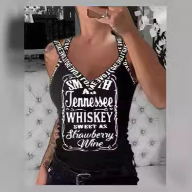 Dame Tanktop med grafisk skrift og moderigtige stropper Stilla