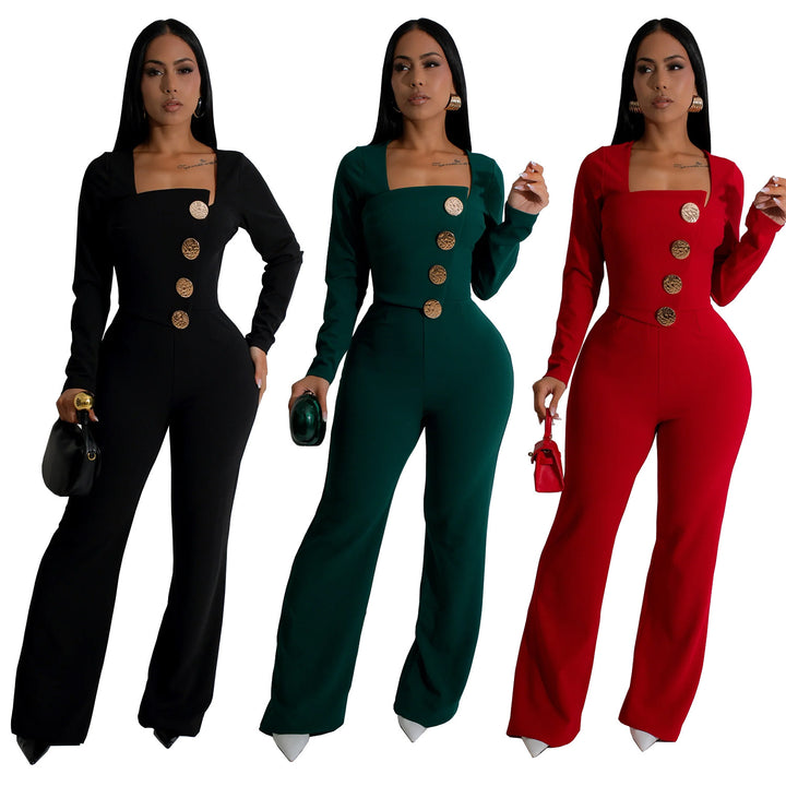 Dame Elegant Jumpsuit med firkantet udskæring og raffinerede knapdetaljer Stilla