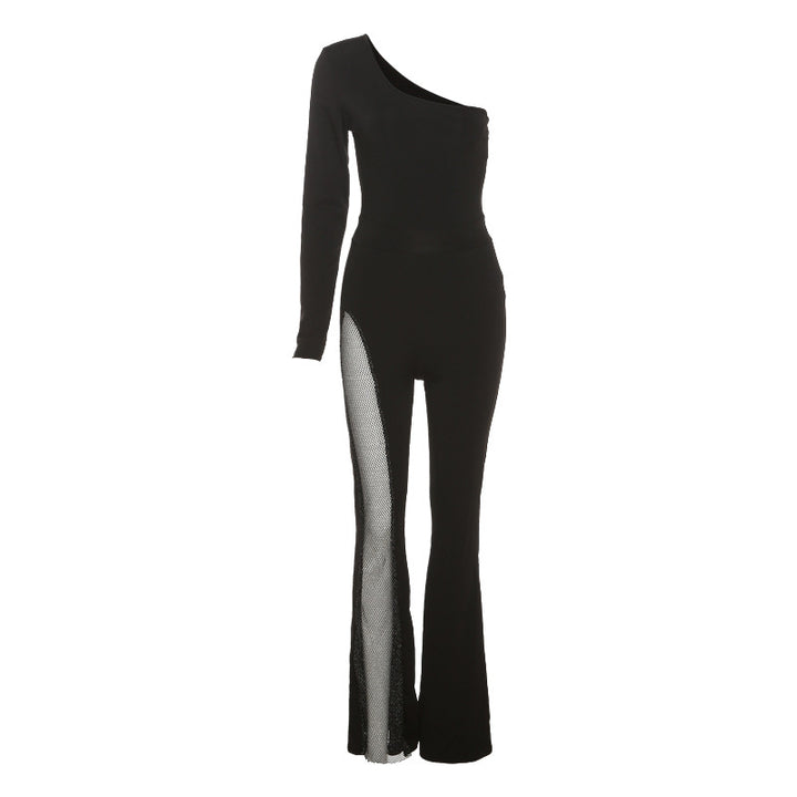 Dame luksus Sport-Jumpsuit med asymmetrisk snit og mesh-indlæg Skovae