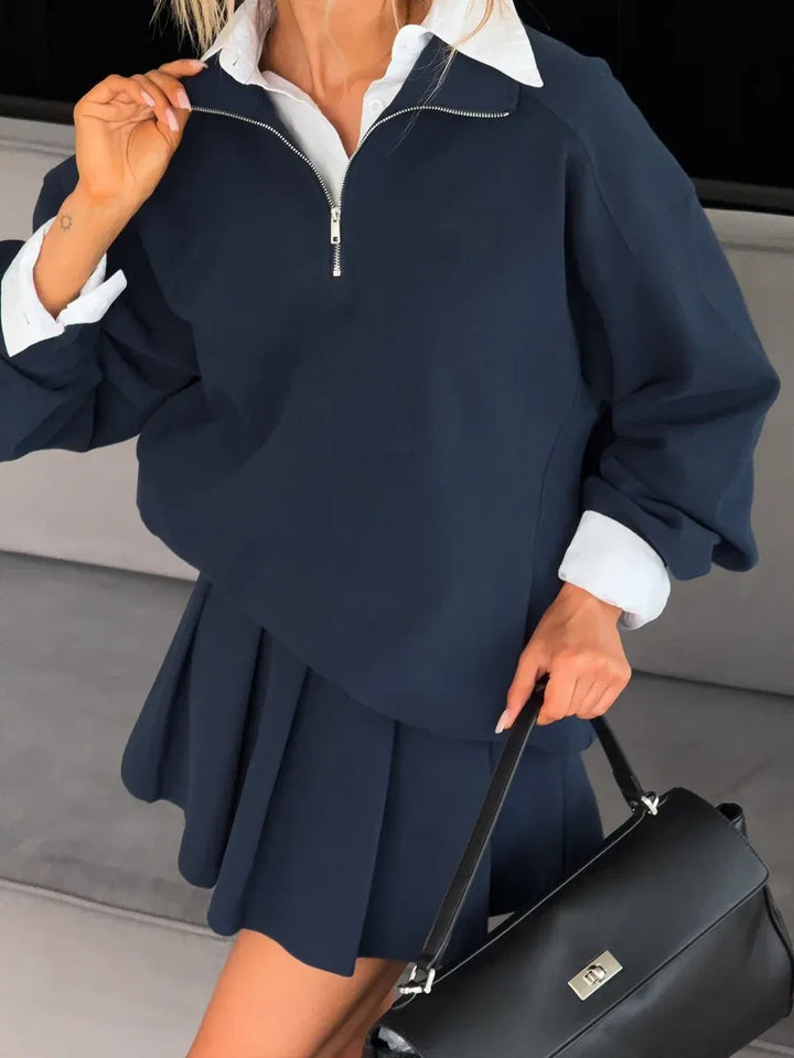 Kvinders sweatshirt med kort lynlås og løs pasform Skovae