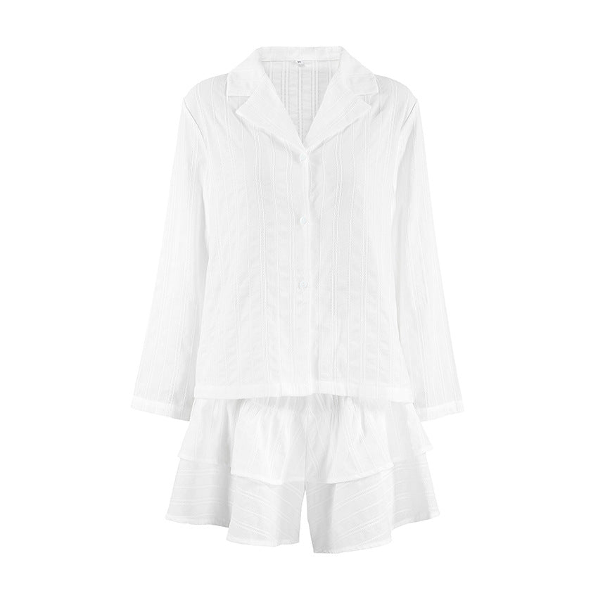 Dame bluse- og nederdelkombination i stribet design Stilla