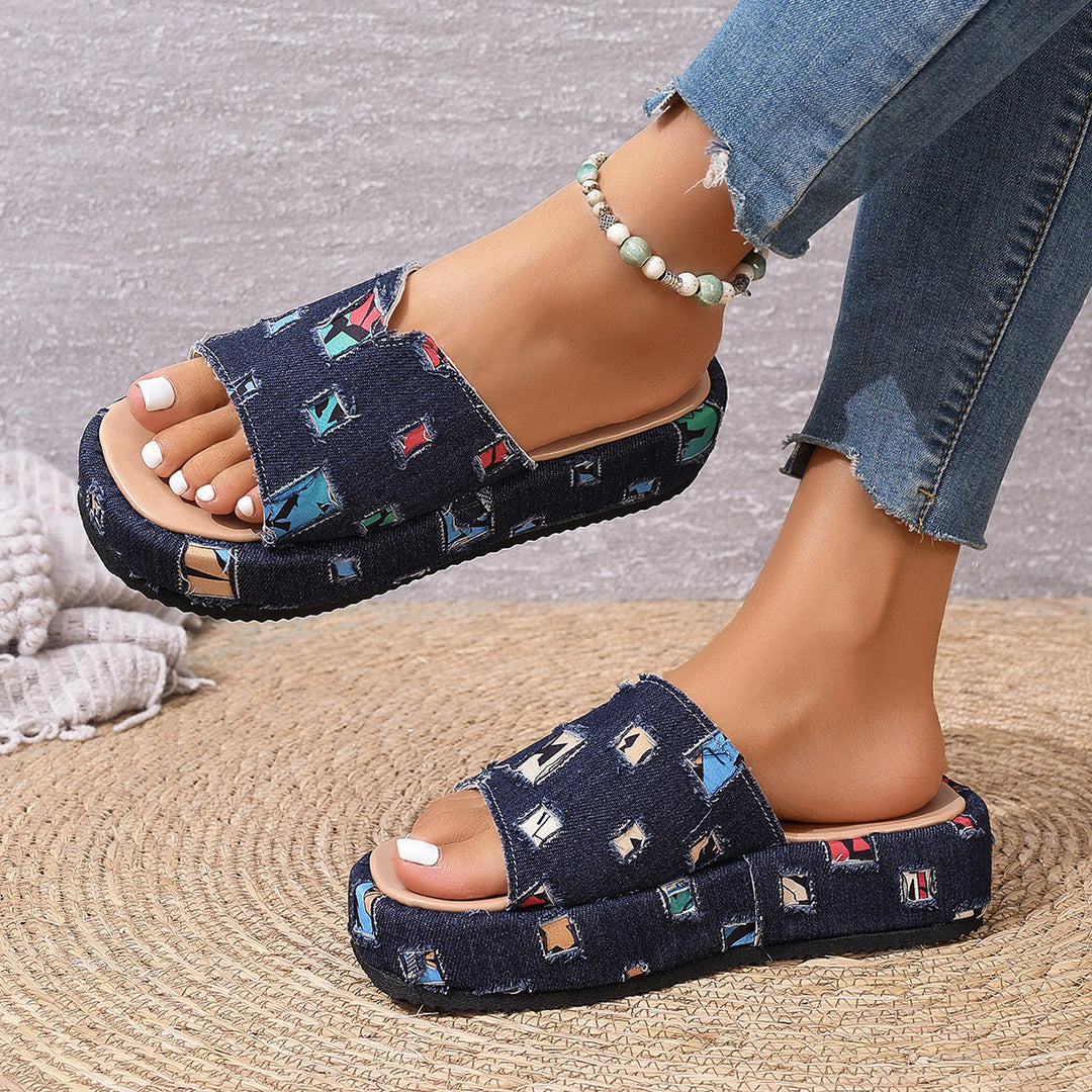 Dame Plateau-sandaler med floral glimmerdesign og komfortable såler Stilla