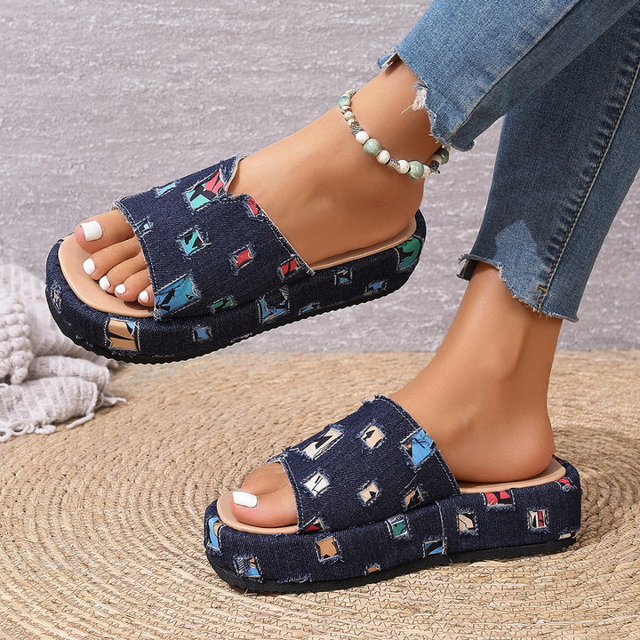 Dame Plateau-sandaler med floral glimmerdesign og komfortable såler Stilla