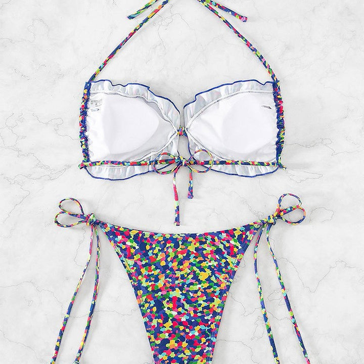 Dame Triangel-Bikini-sæt med blomstermønster og justerbare stropper Skovae