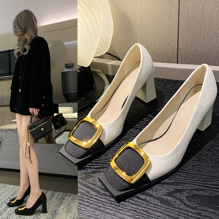 Kvinder Stilfulde Chunky Heel Peep-Toe Pumps med dekorativ spænde Stilla