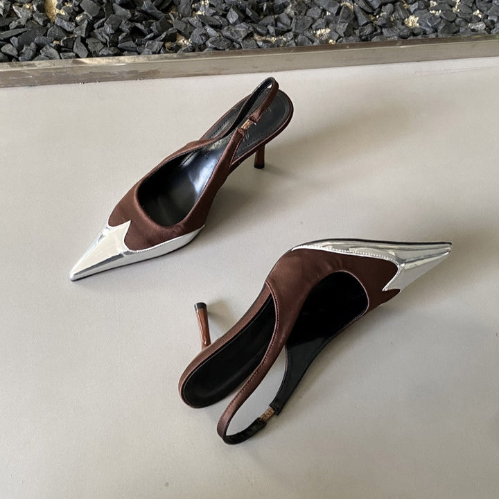 Dame Slingback Pumper med elegant metallic spids og buet design Stilla