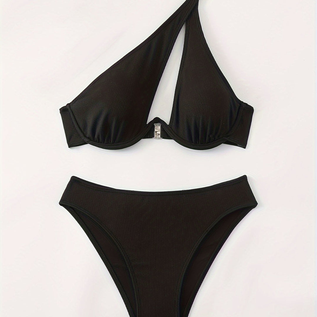 Dame Bikini-sæt med asymmetrisk stropdesign og støttende push-up top Skovae