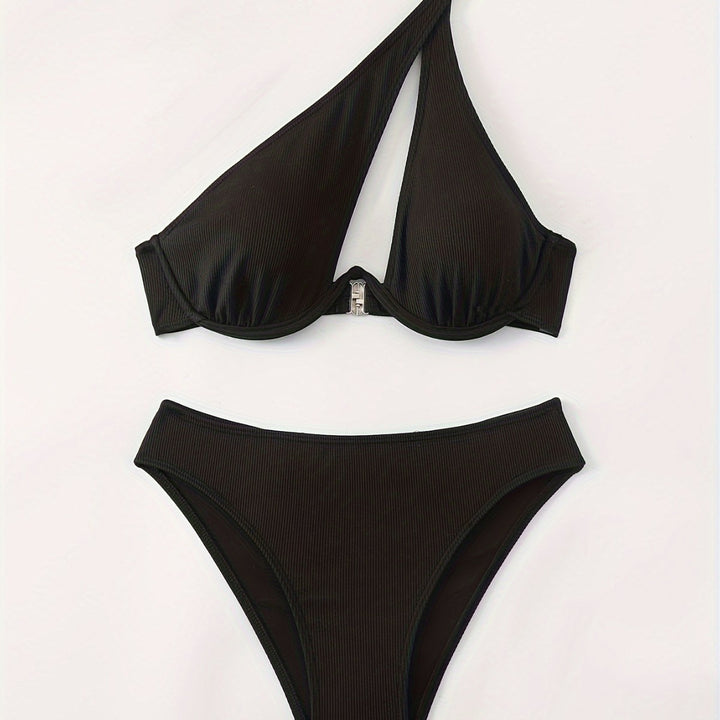 Dame Bikini-sæt med asymmetrisk stropdesign og støttende push-up top Skovae