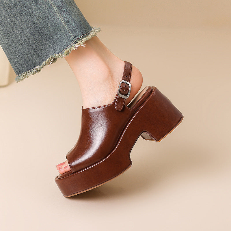Femme Open-Toe Slingback Plattform Sandaler med Chunky Hæl Stilla