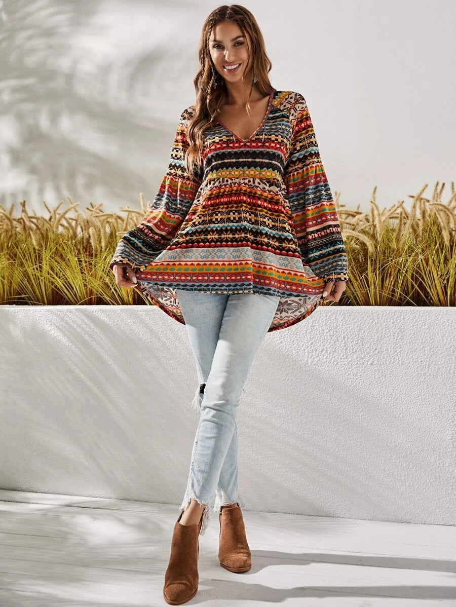 Dame Boho-Chic Tunika med bred arm Stilla