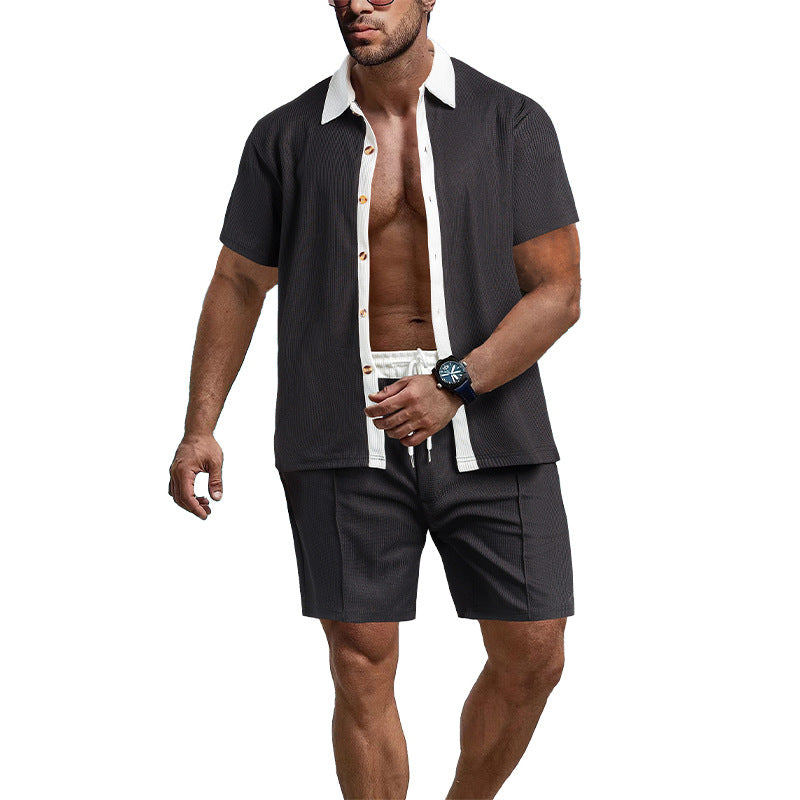 Herrer moderne kortærmet skjorte og shorts-sæt med struktureret design Stilla