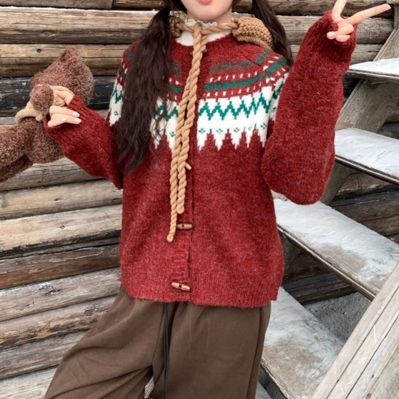 Dame Cozy Knit Sweater med Traditionelt Norsk Mønster og Hue Stilla