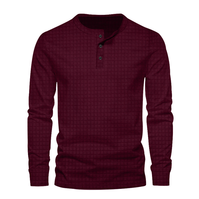 Herre langærmet Henley-t-shirt med moderne strukturdesign Stilla