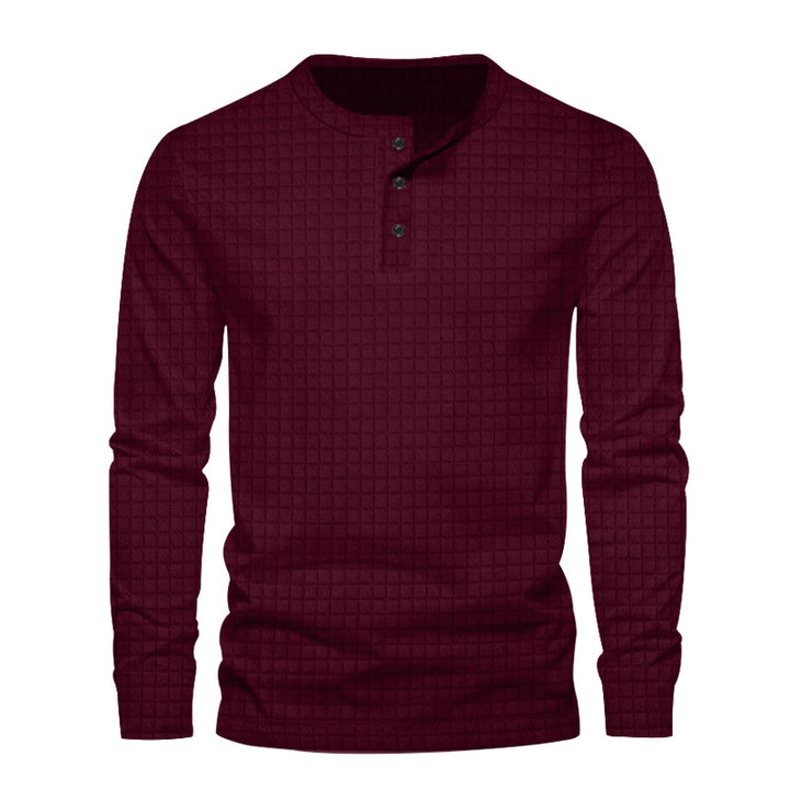 Herre langærmet Henley-t-shirt med moderne strukturdesign Stilla