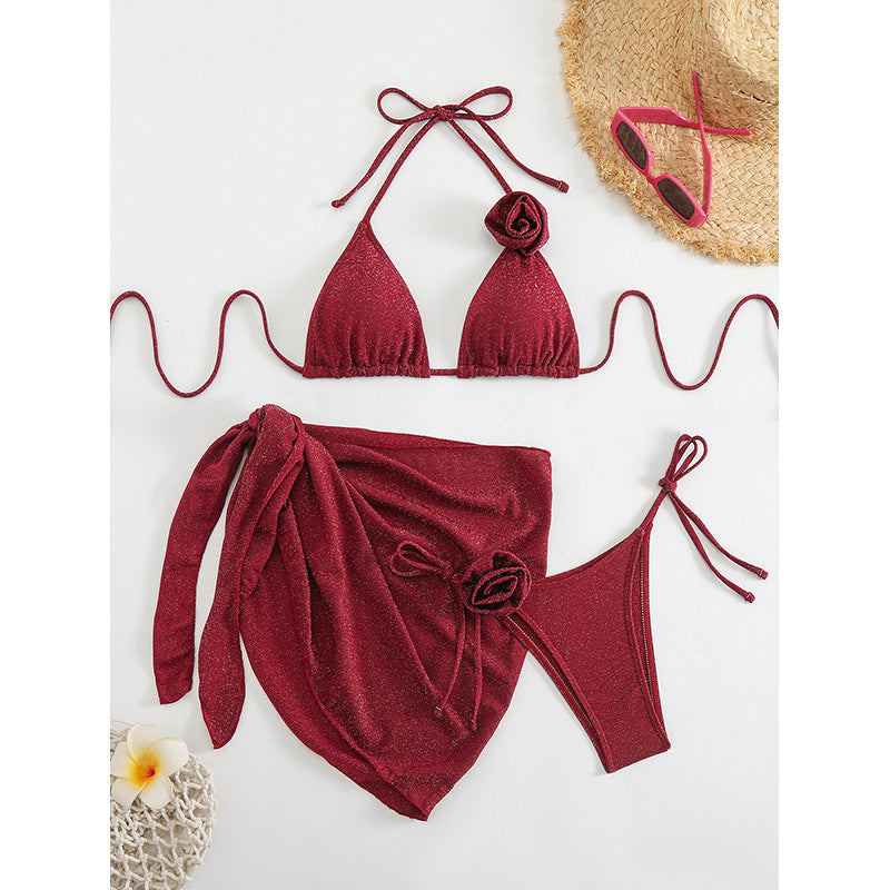 Dame Glitrende Triangle-Bikini med elegant Wrap-Skirt Skovae