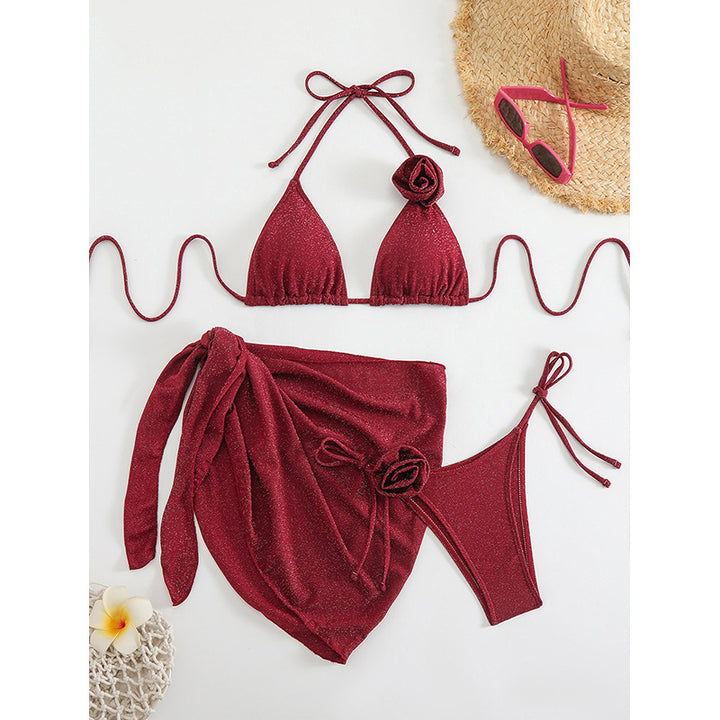 Dame Glitrende Triangle-Bikini med elegant Wrap-Skirt Skovae
