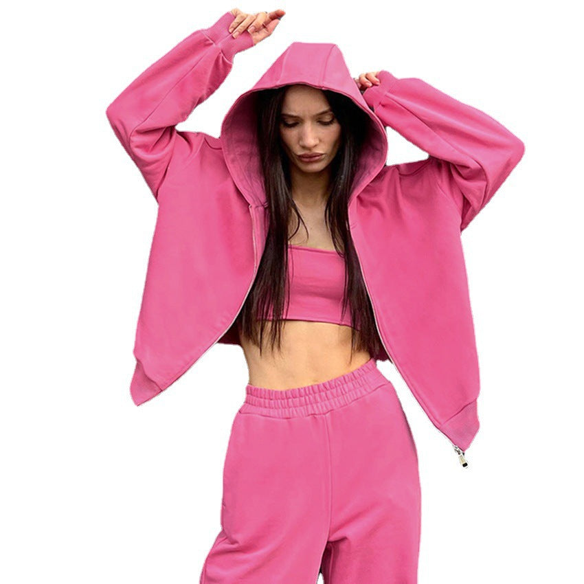 Dame afslappet oversized sweatshirt-sæt med trendy cropped top og åndbare joggingbukser Stilla