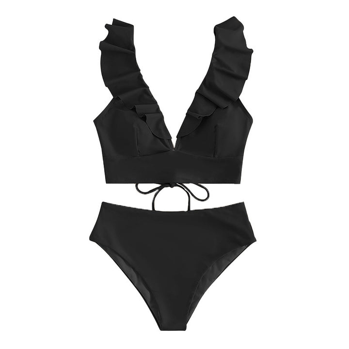 Dame Crop-Top Bikini med voluminøse flæsedetaljer Skovae