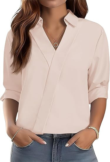 Kvinders elegante V-hals bluse med tekstureret design Stilla