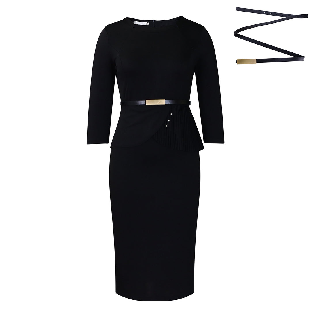 Dame Midi-kjole med elegant plissering og figursyet design Stilla