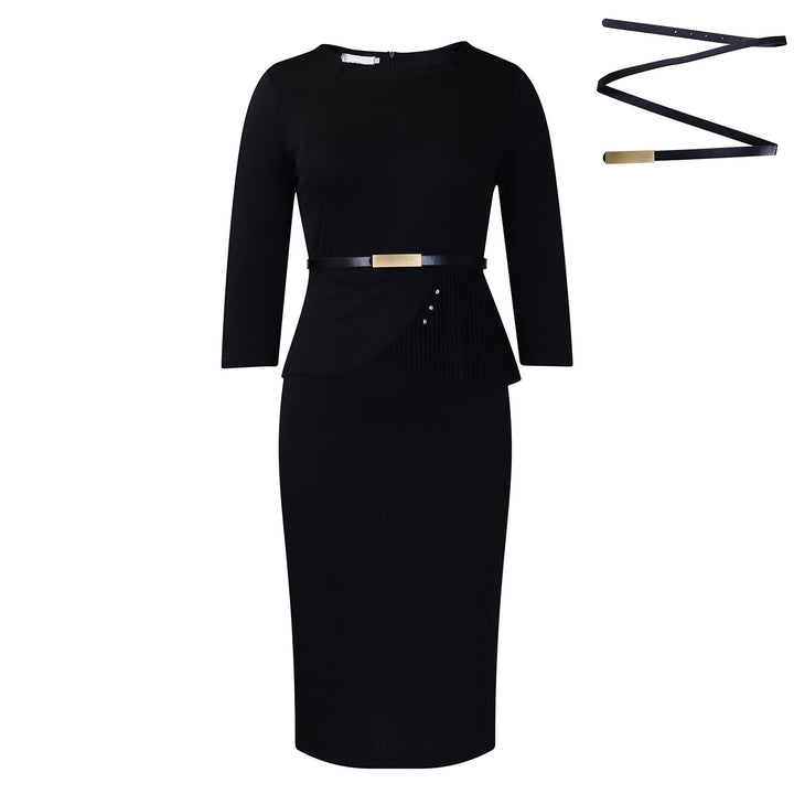 Dame Midi-kjole med elegant plissering og figursyet design Stilla