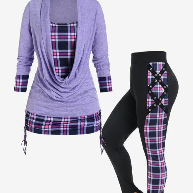 Dame afslappet top med asymmetrisk snit og fashionable leggings Stilla