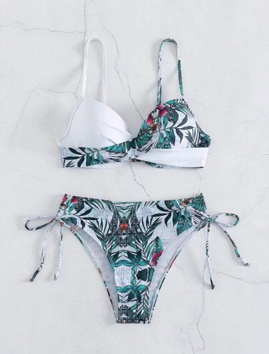 Dame To-delt Bikini-sæt med blomstret trusse og justerbare stropper Stilla