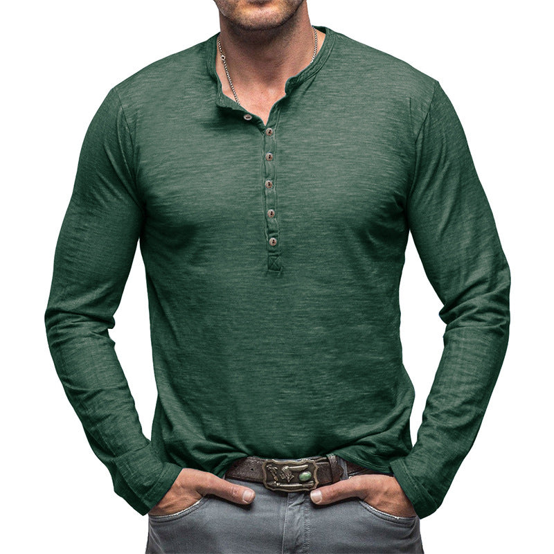 Herrer Langærmet Henley-skjorte med elegant knaplukning og struktureret stof Stilla