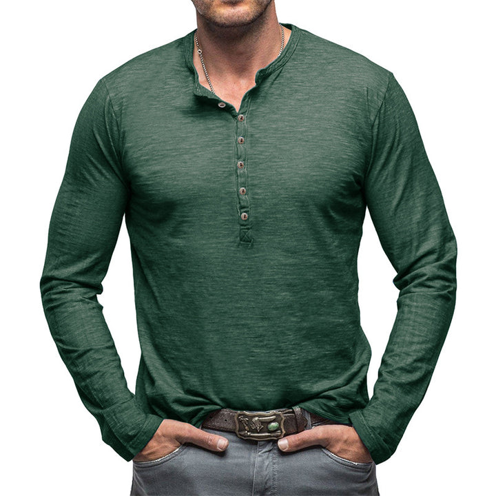 Herrer Langærmet Henley-skjorte med elegant knaplukning og struktureret stof Stilla