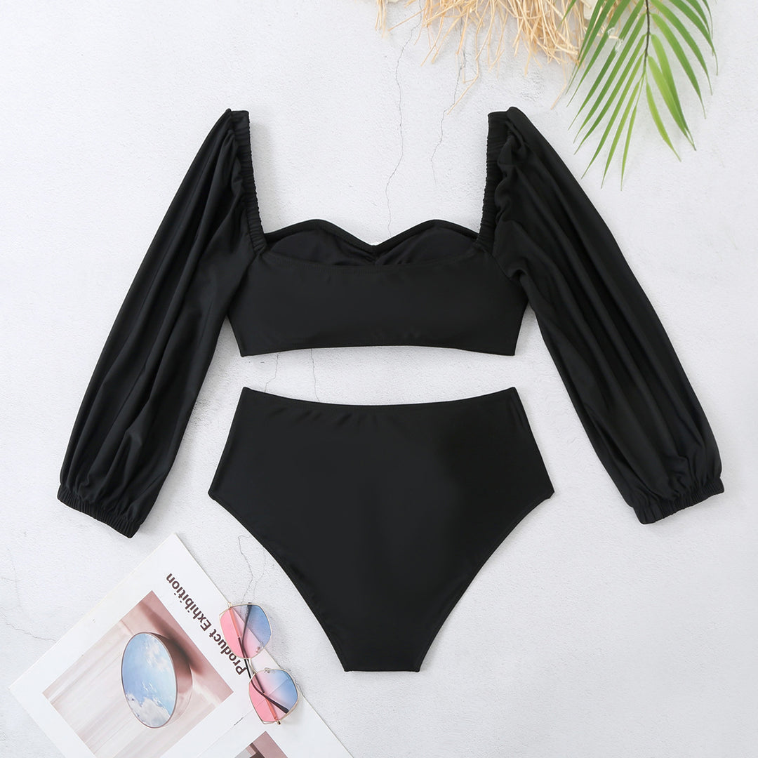 Dame Bikini-Set med elegante flæseærmer og blomsterdetalje Stilla