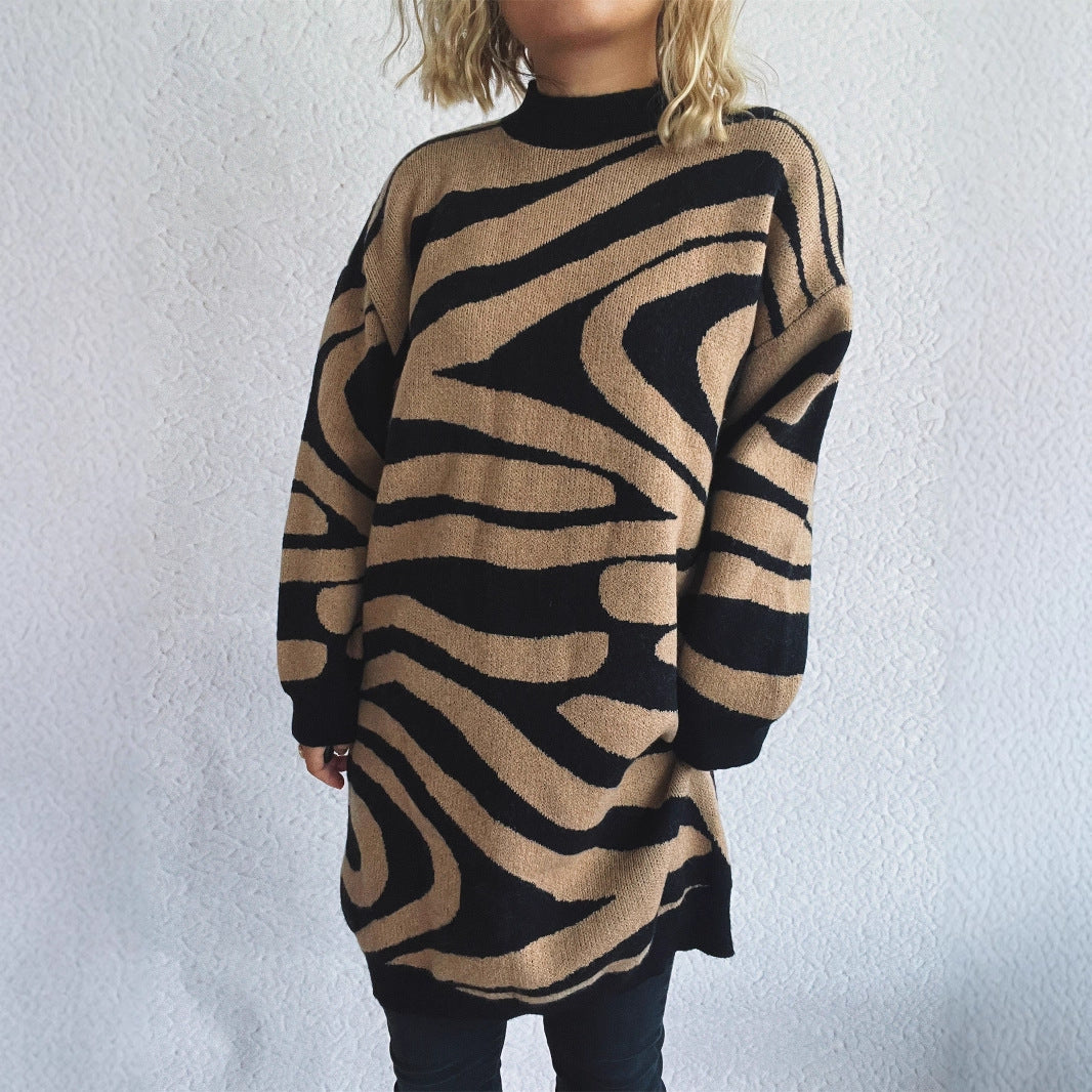 Kvinders oversized striktrøje med moderne zebra mønster Stilla