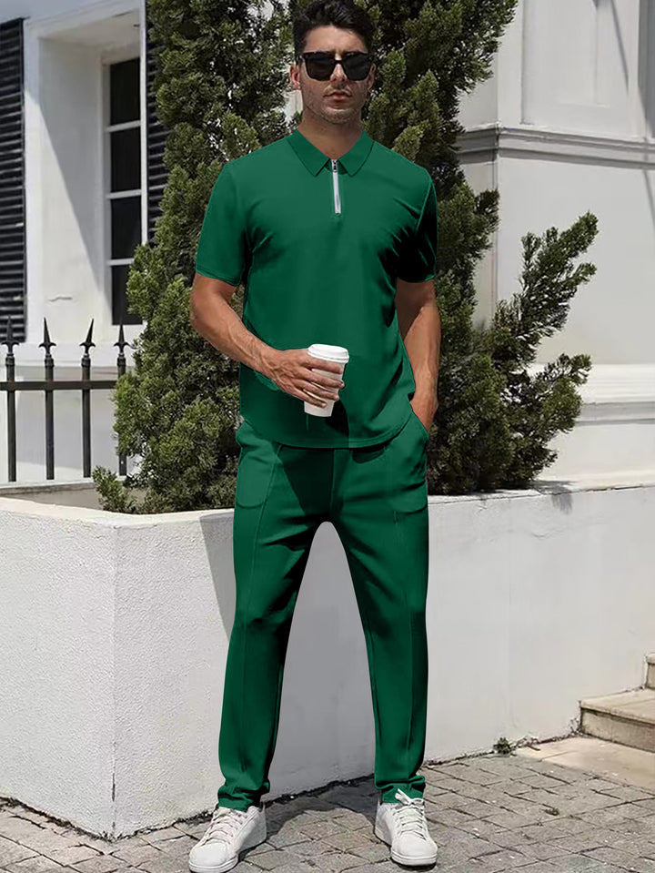 Herrer nan urban rejse polo-shirt med kort forreste lynlås, elastisk interlock og krølfri pleje Skovae