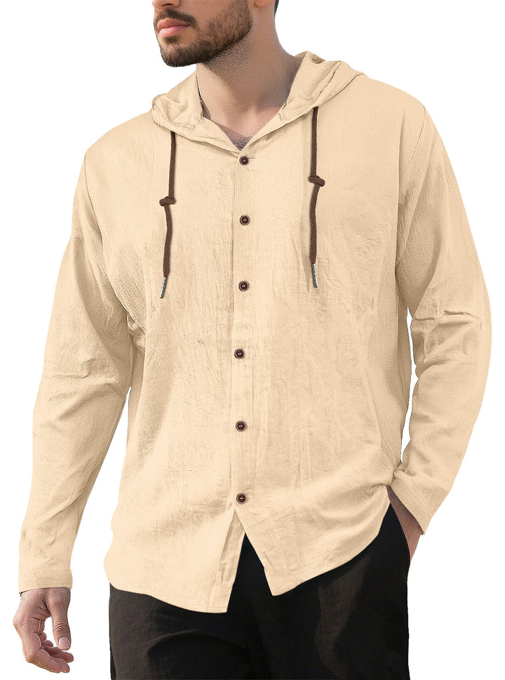 Herrer nan tekstureret linnedblandings-hoodie med gennemgående knoplukning, træknapper og sidespalter Skovae