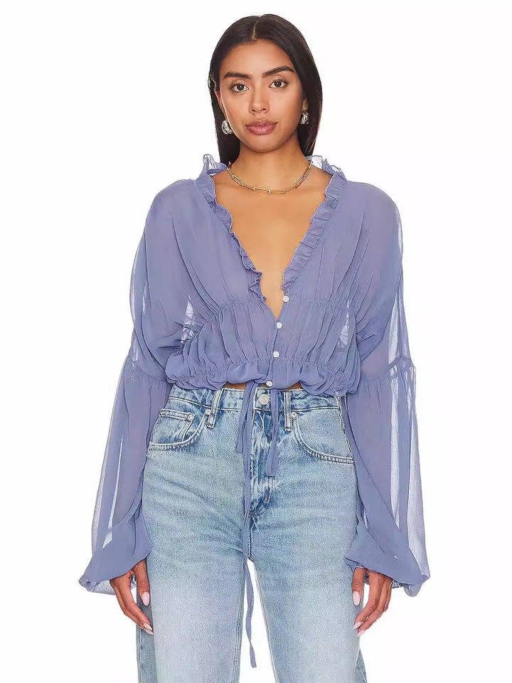 Dame luftig bluse med ruching Stilla