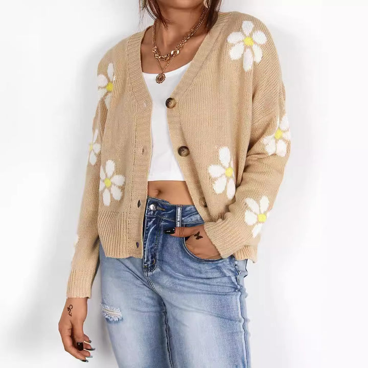 Dame cardigan med blomsterapplikationer Stilla