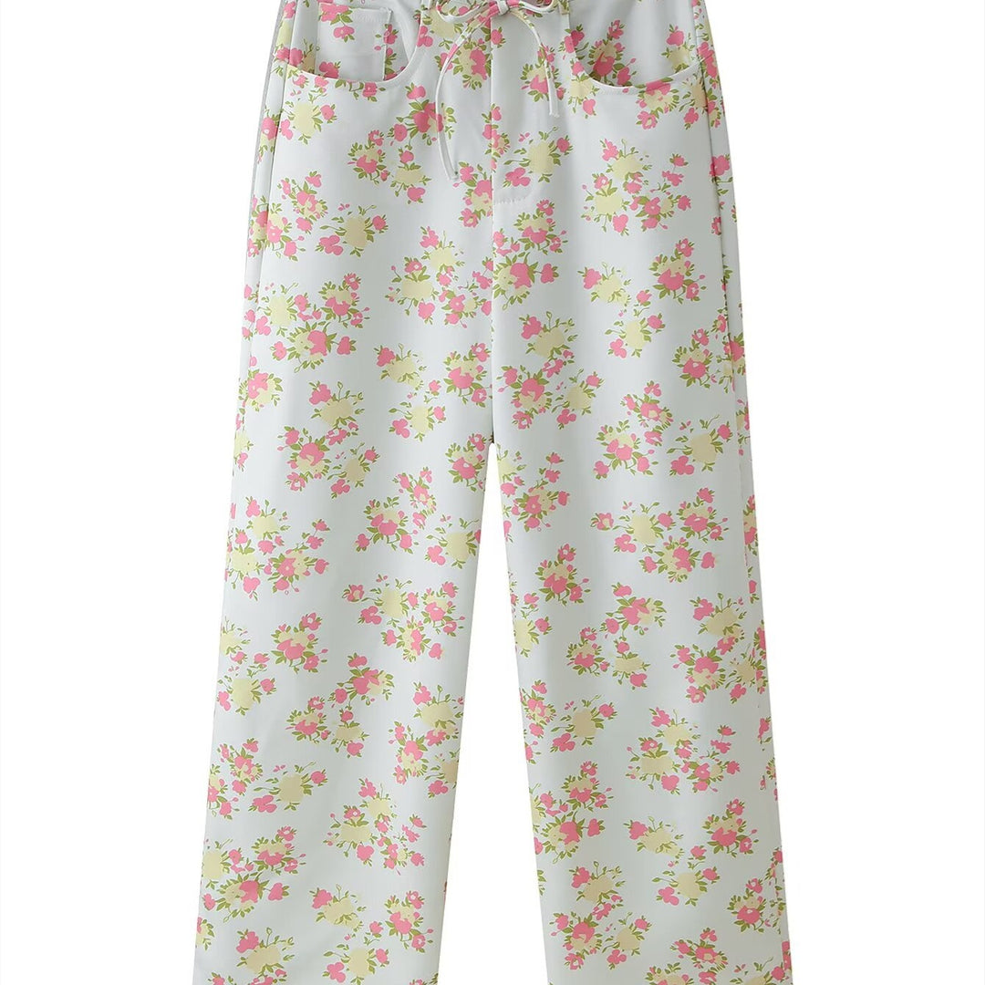 Damer blomster mønster crop-top og bukser sæt Skovae