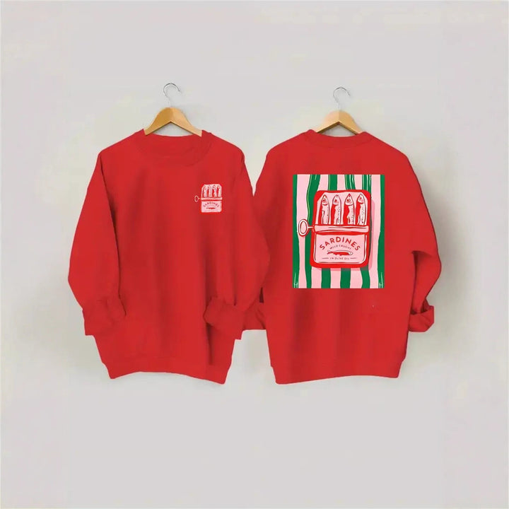 Kvindernes sweatshirt med kreativ sardinegrafik og afslappet pasform Stilla